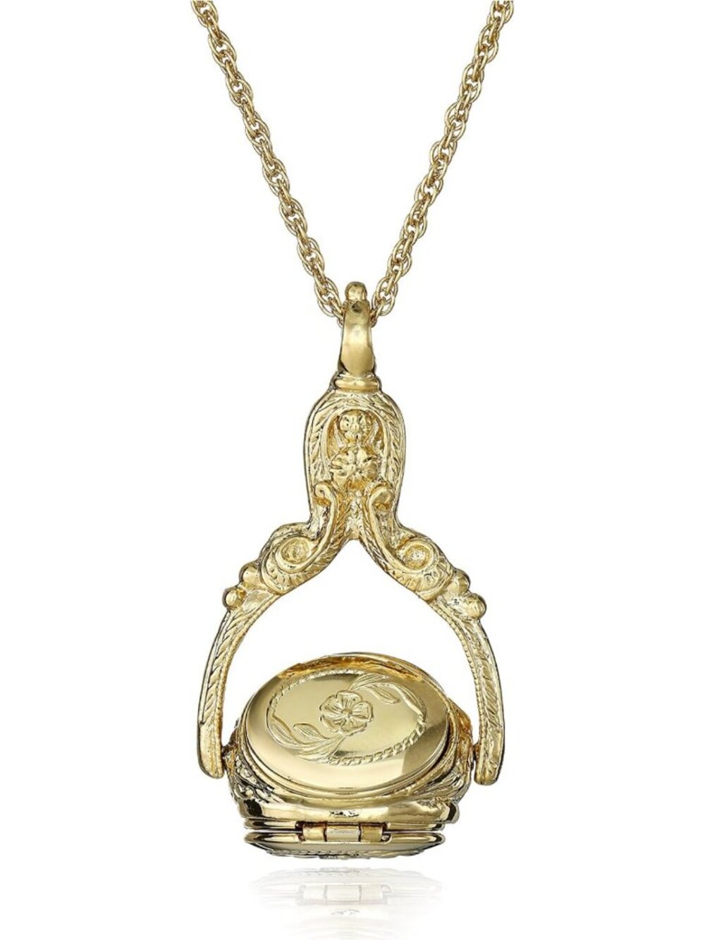 Vintage 3-Sided Flower Spinner Locket Necklace for Women, 30" Photo Keepsake